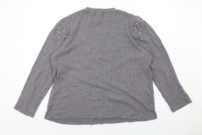 Design History Womens Grey Round Neck Polyester Pullover Jumper Size 20