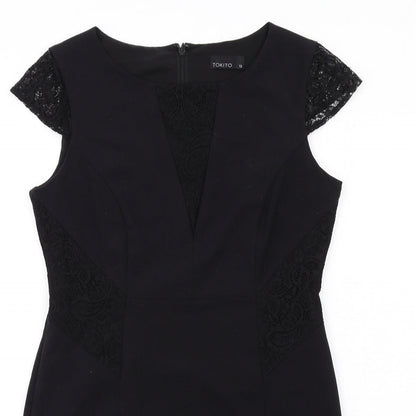 TOKITO Womens Black Polyester Shift Size 12 Round Neck Zip