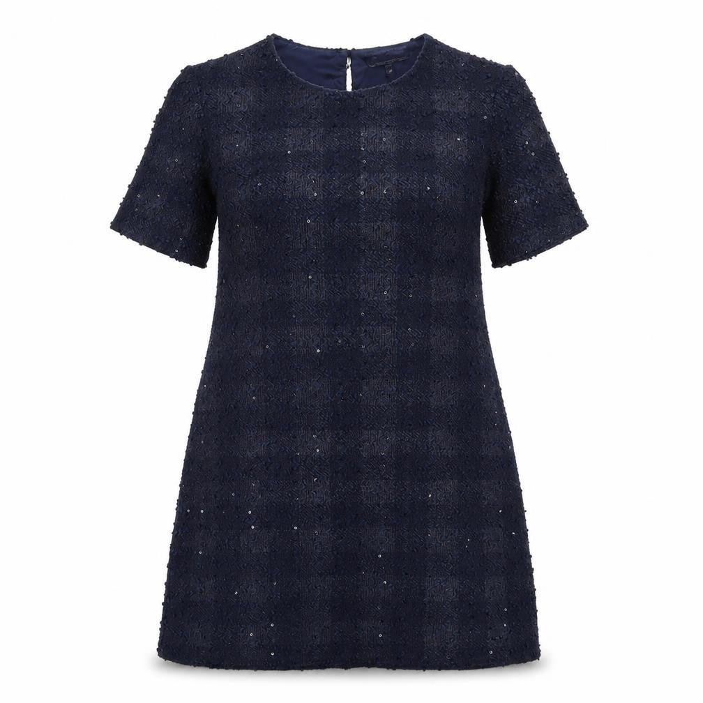 Dorothy Perkins Womens Blue Check Polyester A-Line Size 12 Round Neck Button
