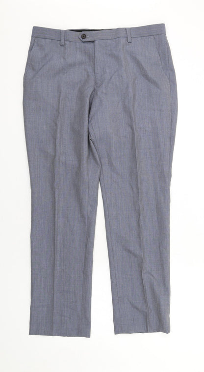 Next Womens Blue Wool Dress Pants Trousers Size 34 L29 in Regular Zip