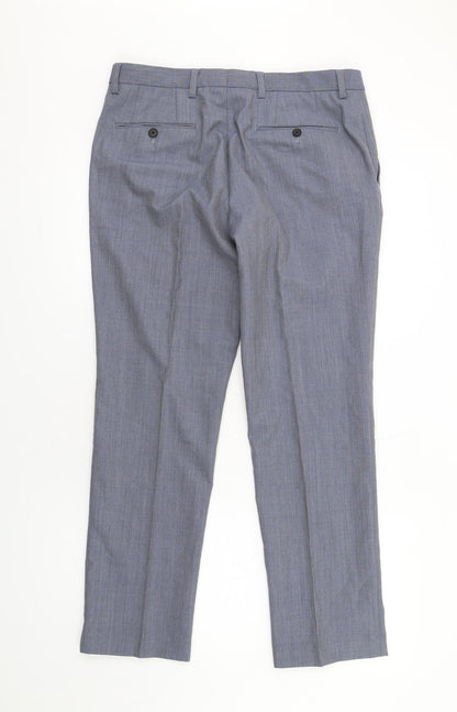 Next Womens Blue Wool Dress Pants Trousers Size 34 L29 in Regular Zip
