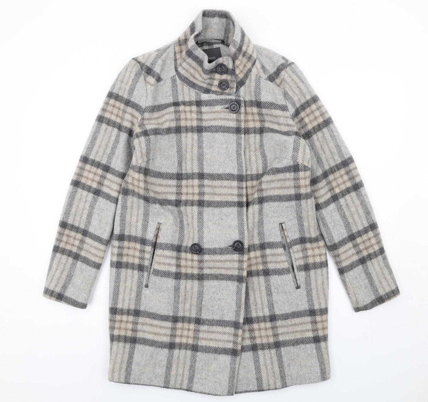 NEXT Womens Grey Plaid Jacket Coat Size 8 Button