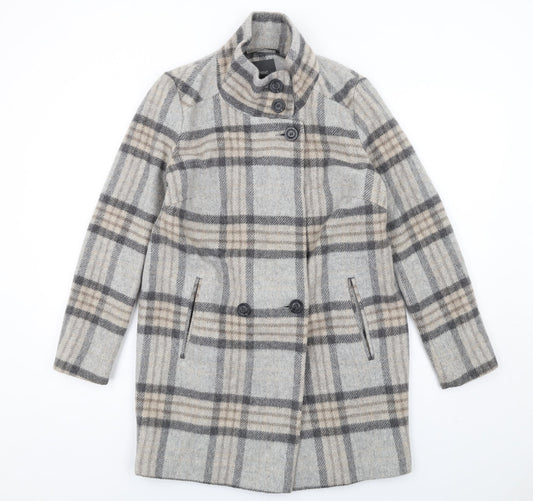 NEXT Womens Grey Plaid Jacket Coat Size 8 Button