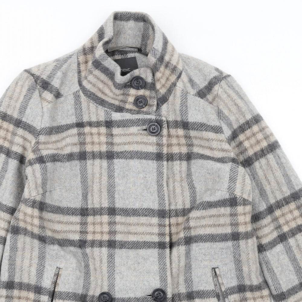 NEXT Womens Grey Plaid Jacket Coat Size 8 Button