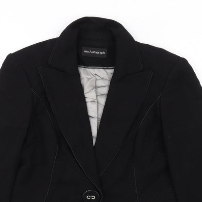 Close-up detail of Autograph women’s black polyester jacket blazer, size UK 10
