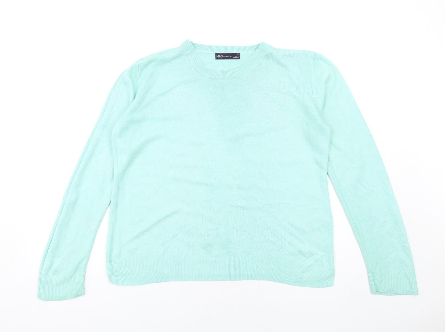 Marks and Spencer Womens Green Round Neck Acrylic Pullover Jumper Size 14