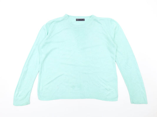 Marks and Spencer Womens Green Round Neck Acrylic Pullover Jumper Size 14