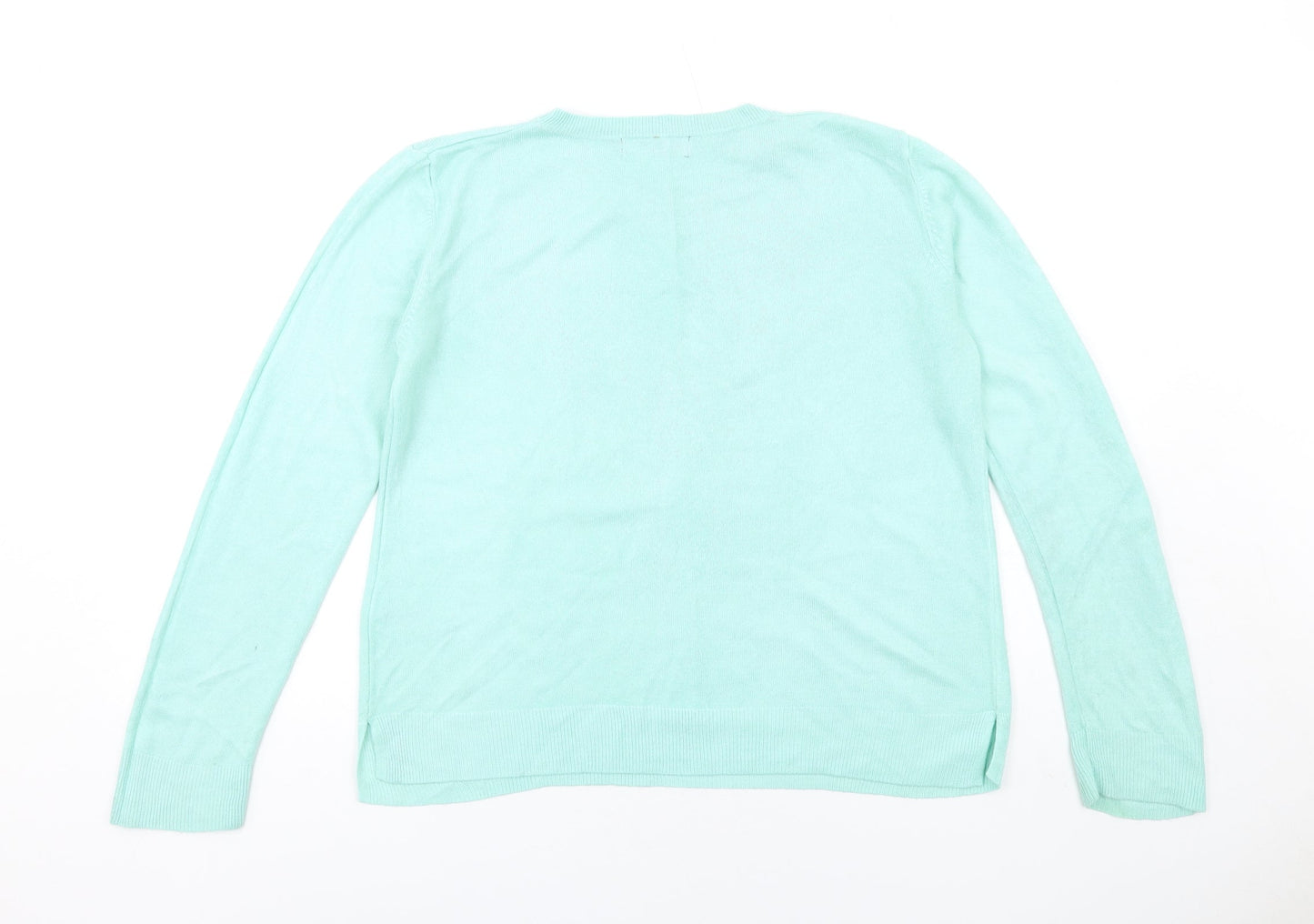 Marks and Spencer Womens Green Round Neck Acrylic Pullover Jumper Size 14