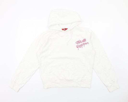 Chilli Pepper Womens White Cotton Pullover Hoodie Size M Pullover