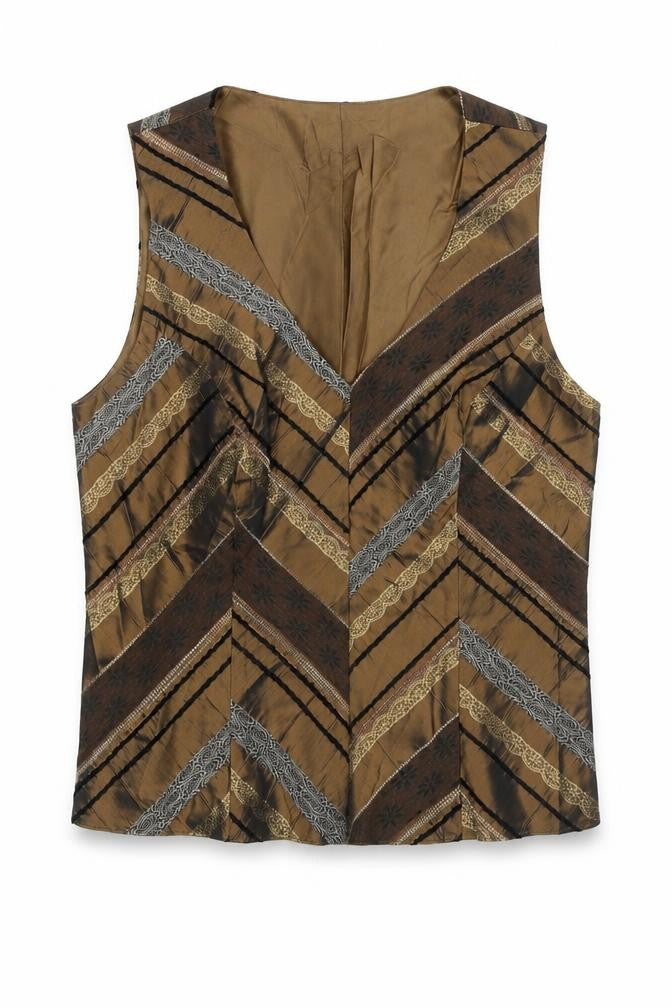 Alex & Co Womens Brown Striped Polyester Basic Blouse Size 12 V-Neck