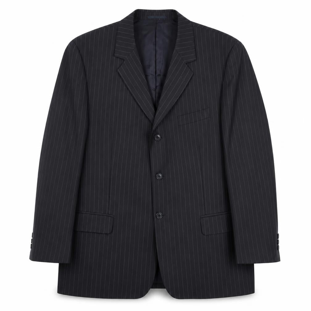 Smithy Mens Black Striped Wool Jacket Suit Jacket Size 48 Regular