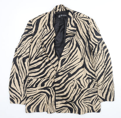 Zara Womens Beige Animal Print Jacket Blazer Size XS Button - Zebra Print