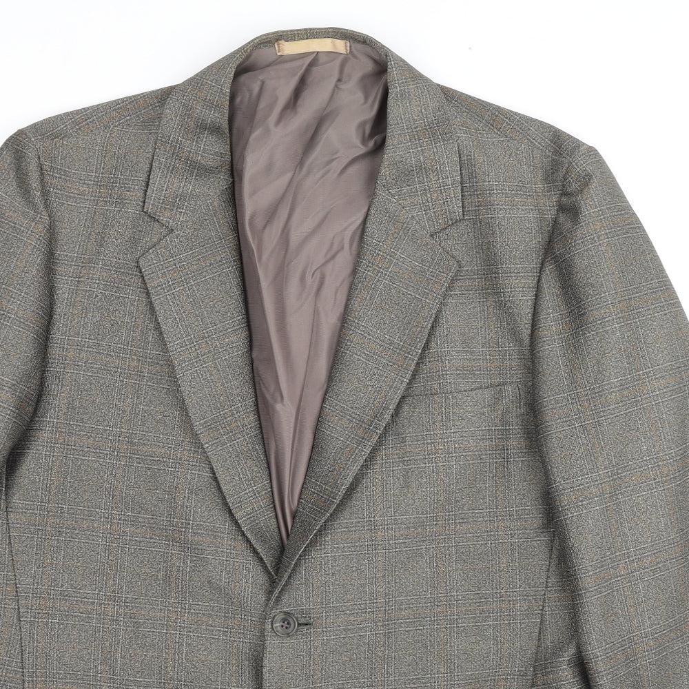 Terylene Mens Grey Check Polyester Jacket Suit Jacket Size 36 Regular