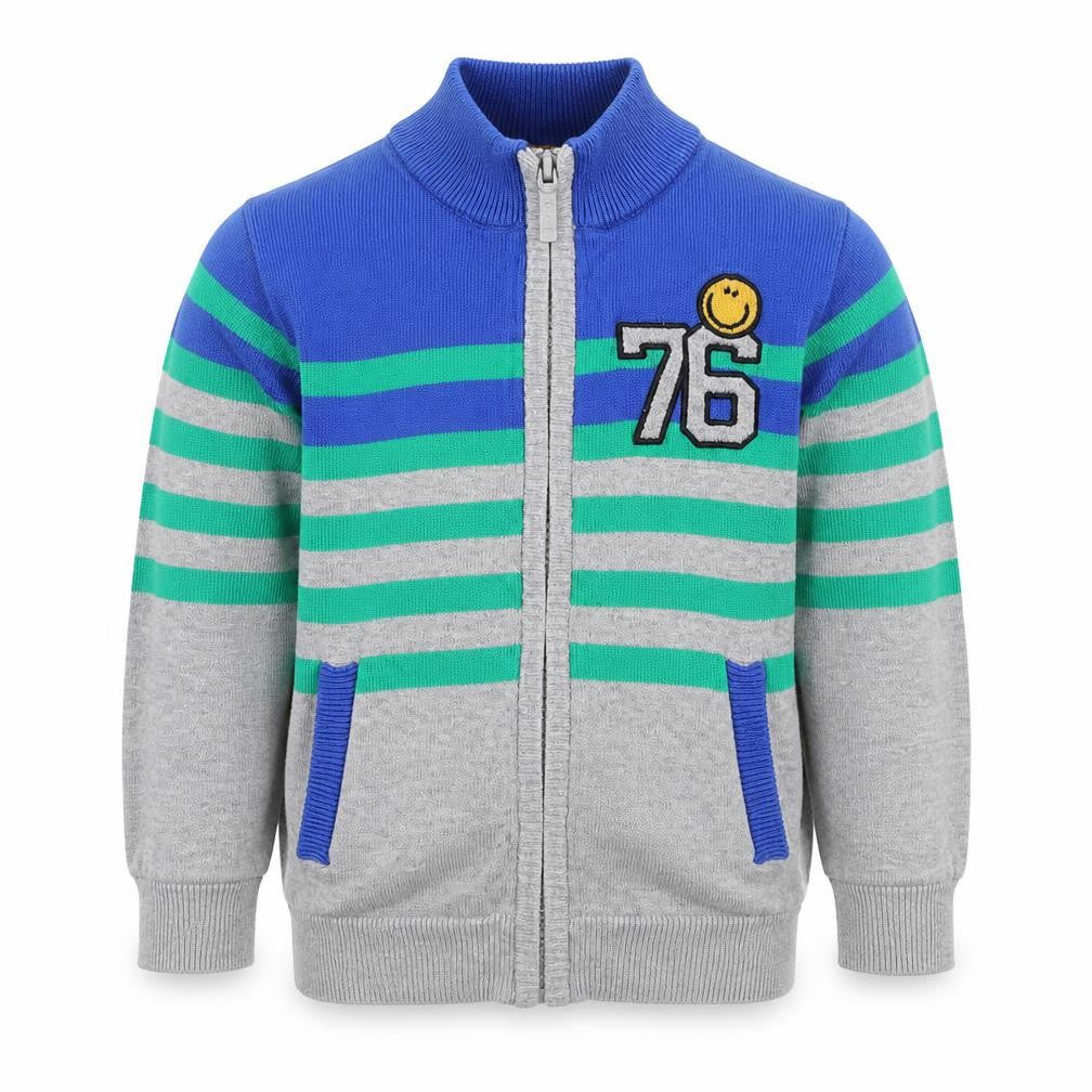 Primigi Boys Multicoloured High Neck Striped Cotton Full Zip Jumper Size 2 Years Zip - Smiley face
