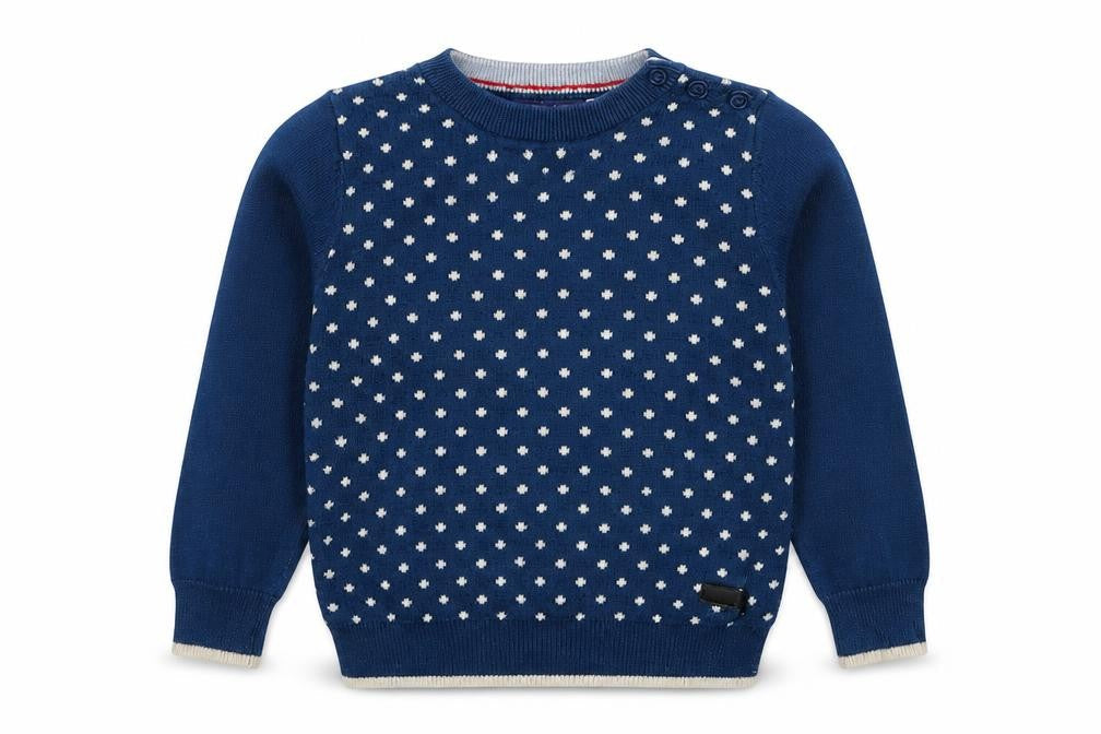 Primigi Boys Blue Crew Neck Polka Dot Cotton Pullover Jumper Size 2 Years Pullover