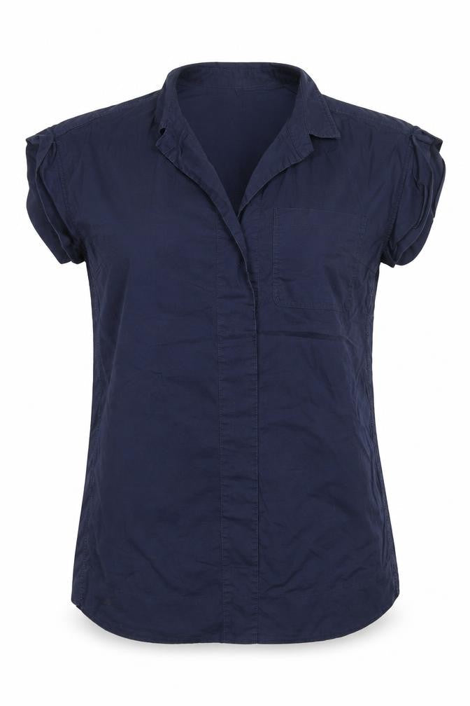 For Cynthia Womens Blue Cotton Tunic Blouse Size S Collared
