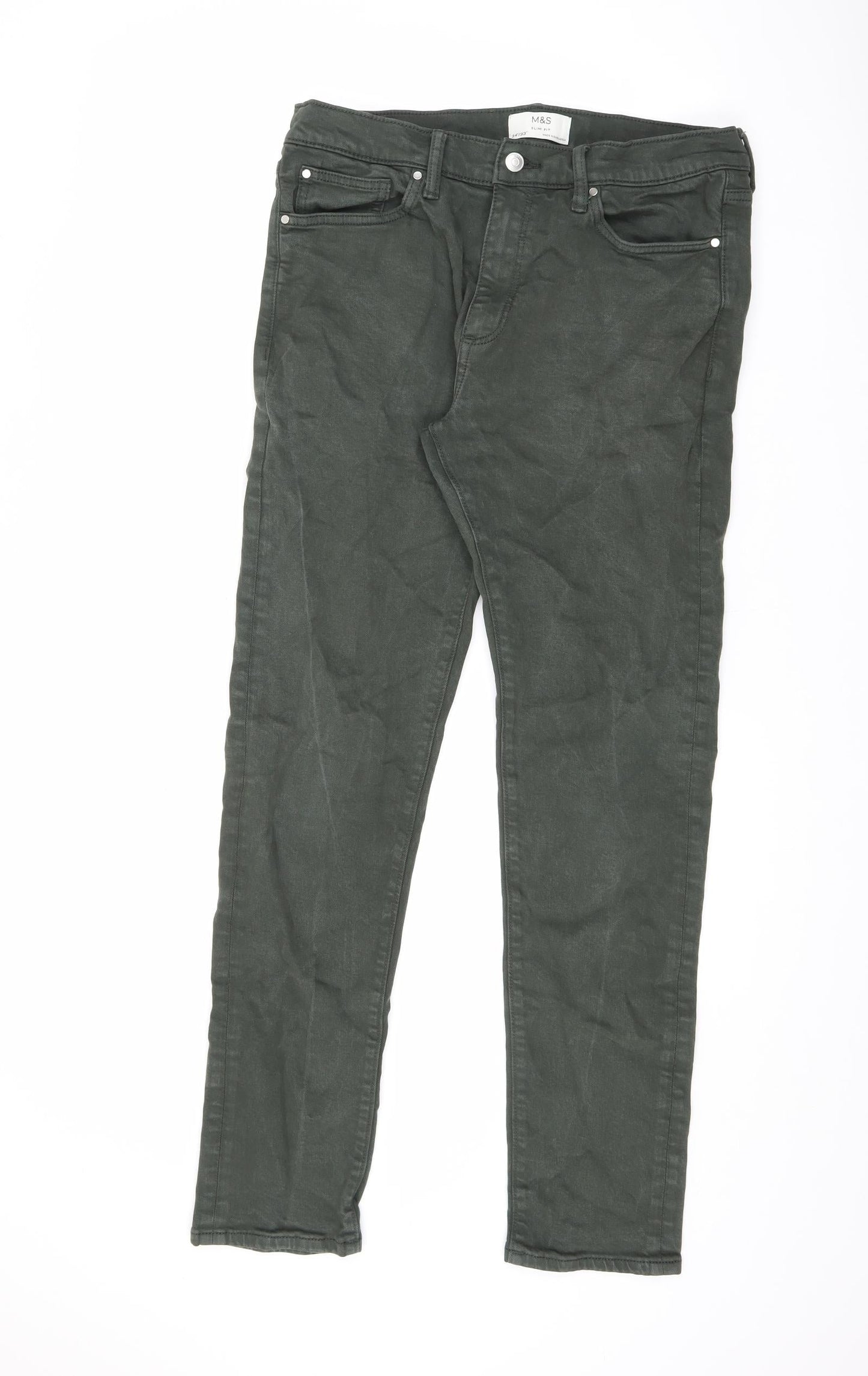 Marks and Spencer Mens Black Cotton Skinny Jeans Size 34 in L33 in Slim Zip