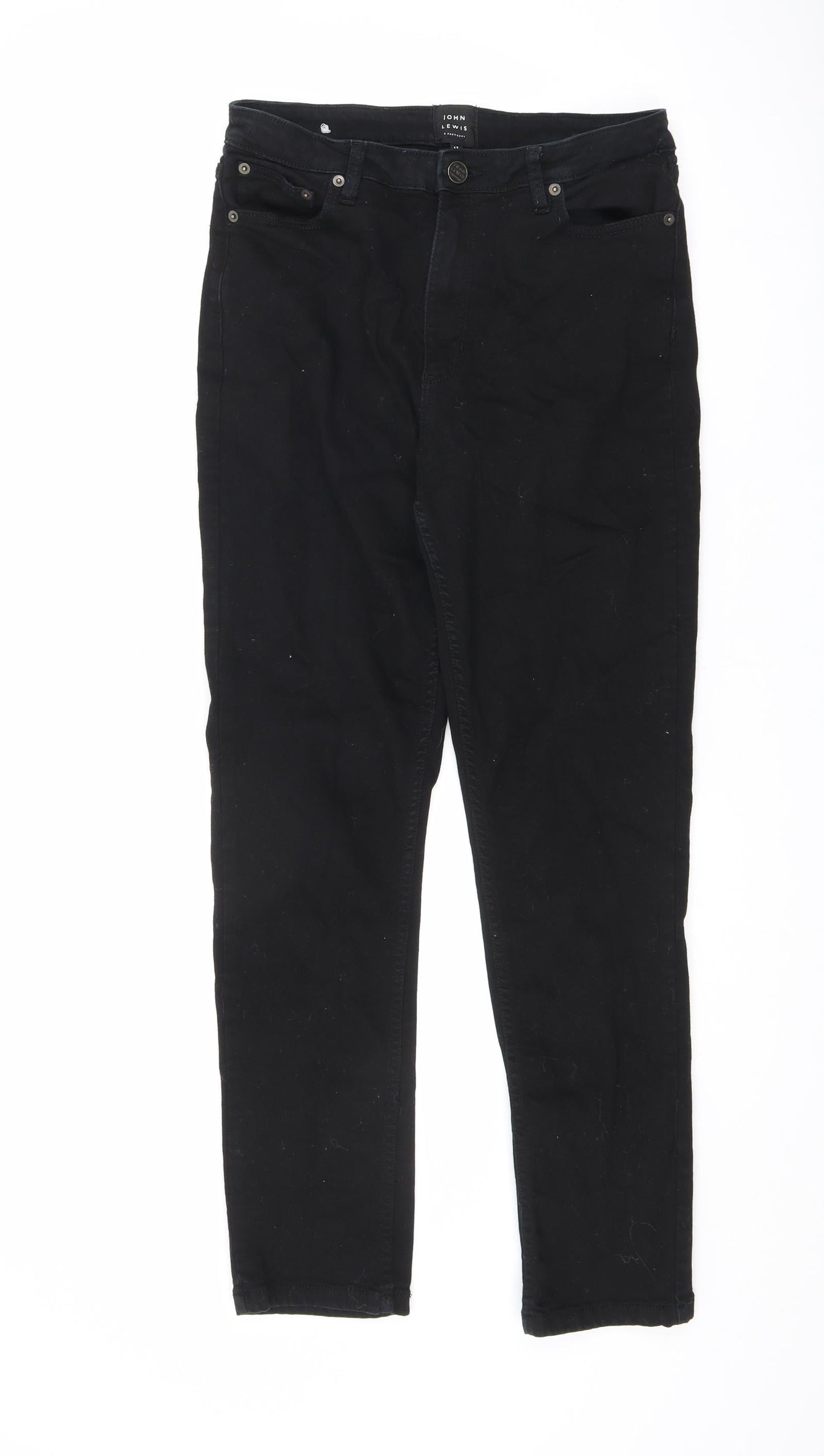 John Lewis Womens Black Cotton Skinny Jeans Size 12 L27.5 in Regular Zip