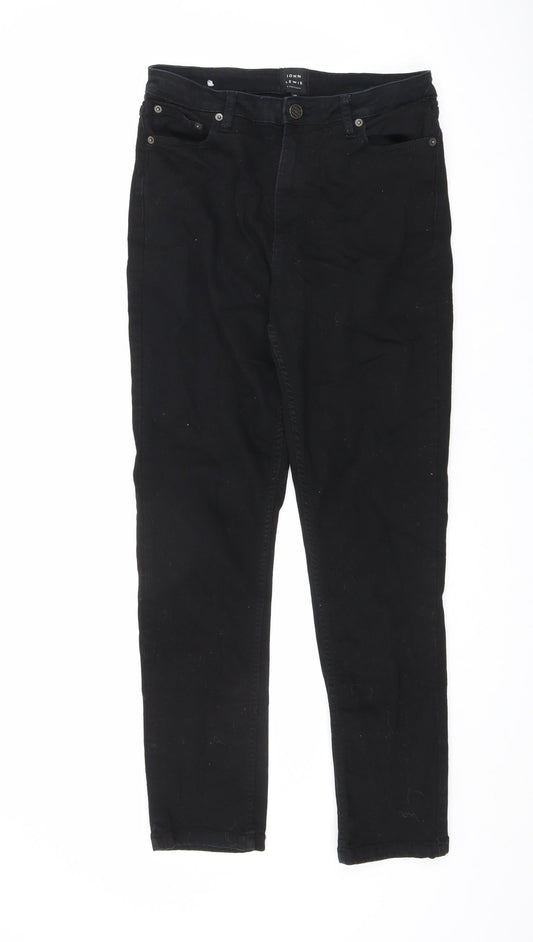John Lewis Womens Black Cotton Skinny Jeans Size 12 L27.5 in Regular Zip