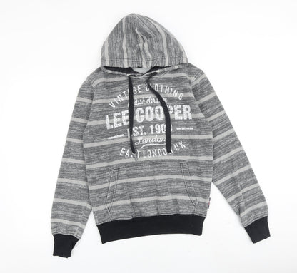 Additional front view of Lee Cooper men’s grey striped cotton pullover hoodie, size XS