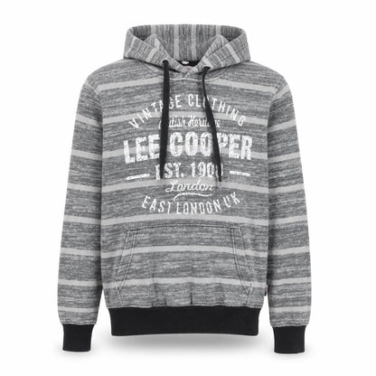 Front view of Lee Cooper men’s grey striped cotton pullover hoodie, size XS