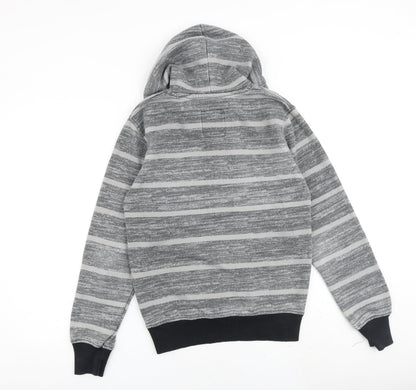 Back view of Lee Cooper men’s grey striped cotton pullover hoodie, size XS