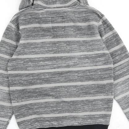 Brand and care label for Lee Cooper men’s grey striped cotton pullover hoodie, size XS