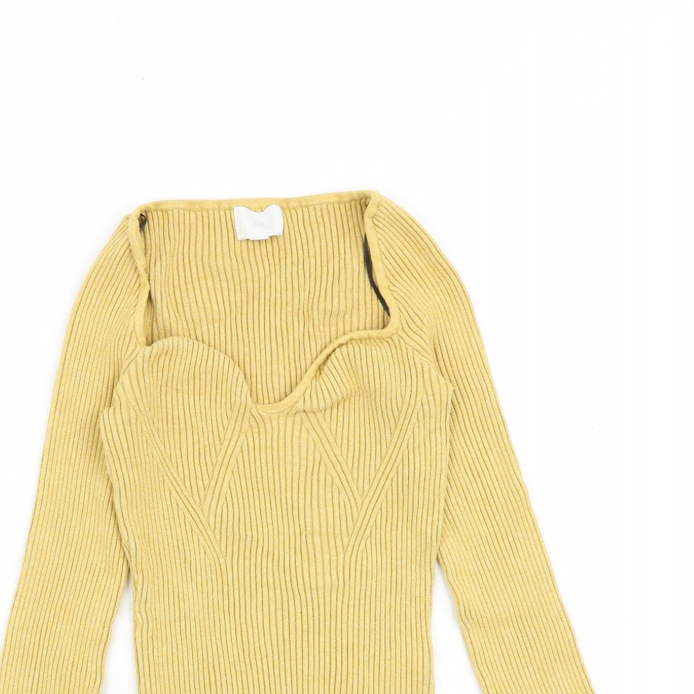 H&M Womens Yellow Scoop Neck Viscose Pullover Jumper Size M