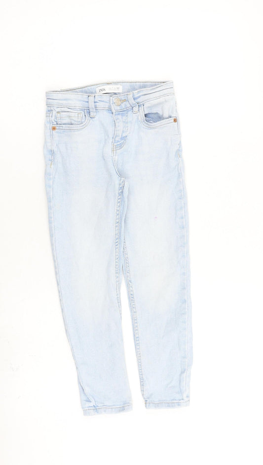 Zara Girls Blue 100% Cotton Boyfriend Jeans Size 7 Years Regular Zip