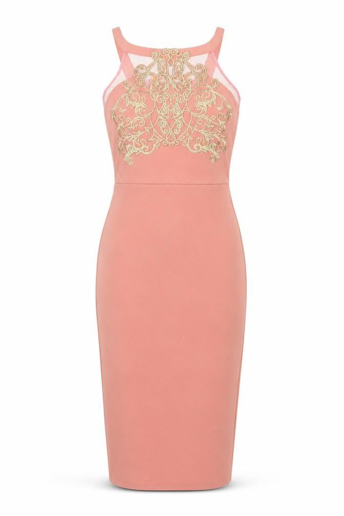 Sherelle Womens Pink Cotton Pencil Dress Size S Halter Zip - Mesh Bodice