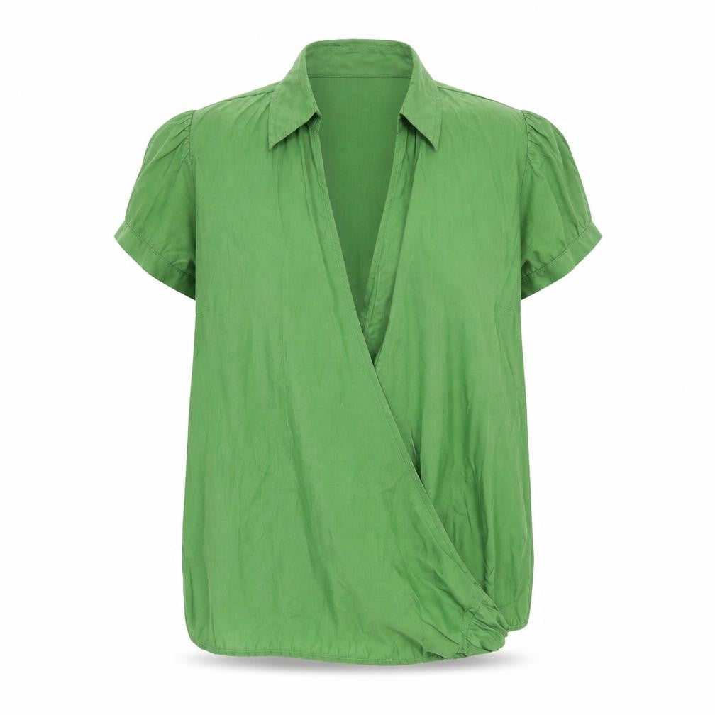 Zara Womens Green Polyester Wrap Blouse Size M V-Neck