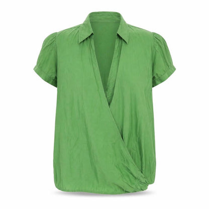 Zara Womens Green Polyester Wrap Blouse Size M V-Neck