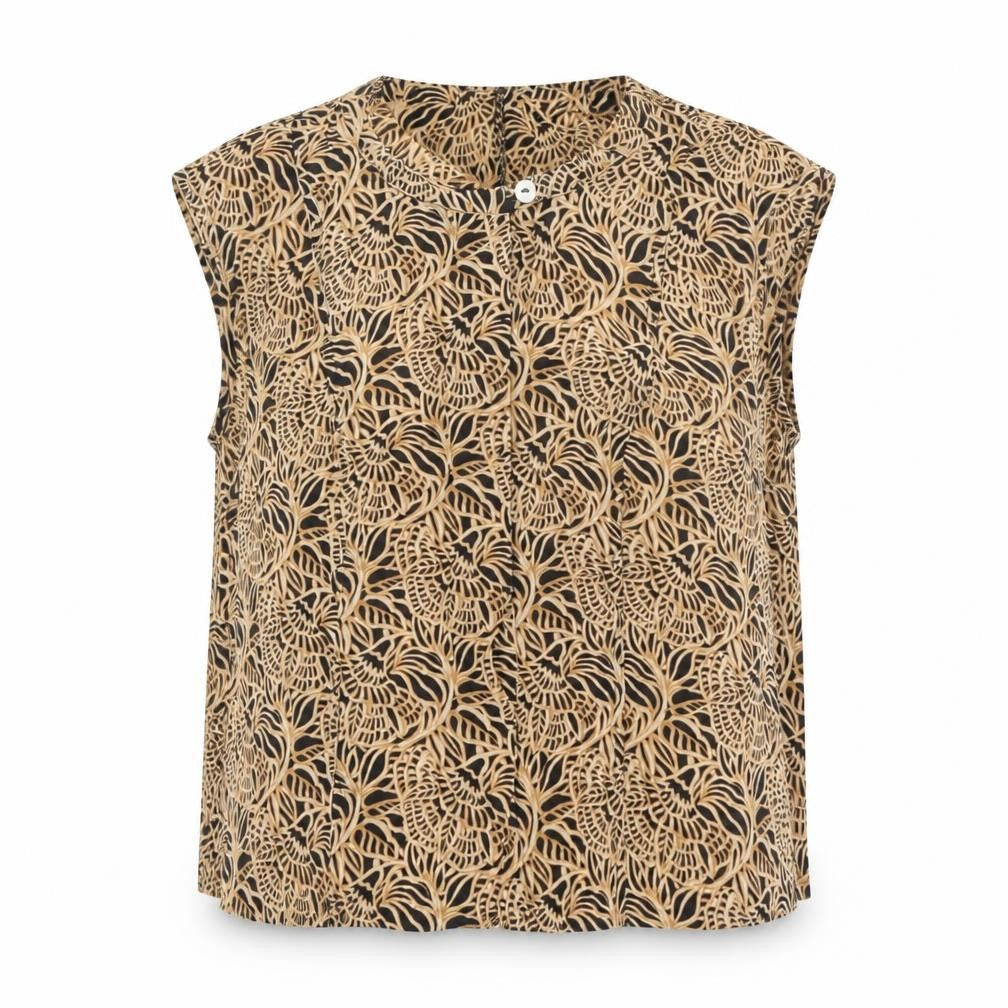 Claudia Stráter Womens Brown Geometric Viscose Basic Blouse Size 14 Henley