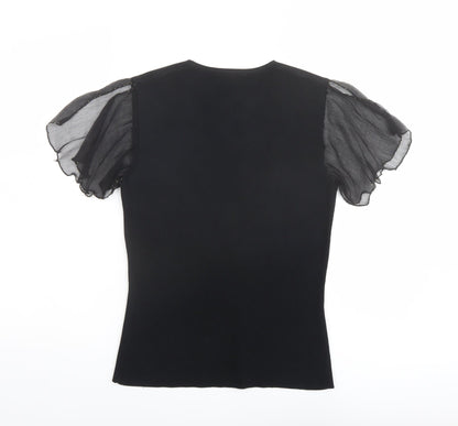 Country Casuals Womens Black Viscose Basic Blouse Size S V-Neck