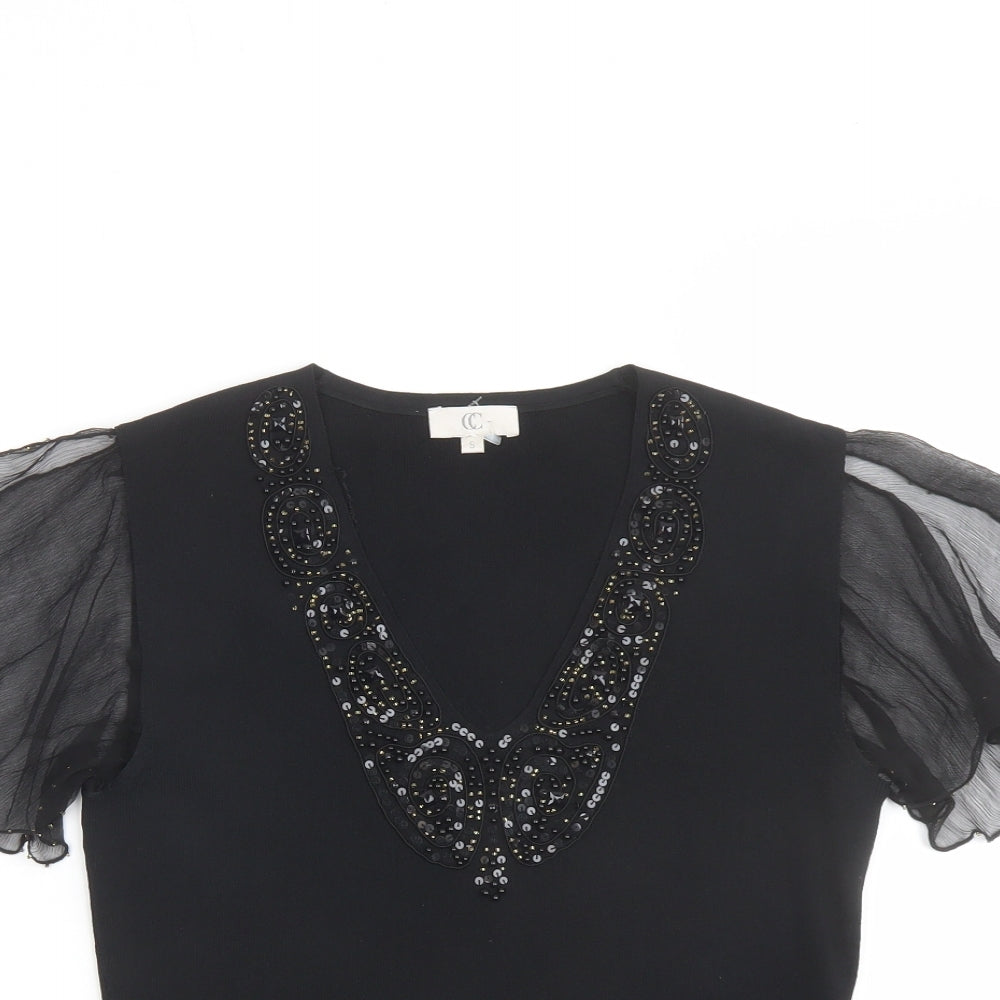 CC Womens Black Viscose Basic Blouse Size S V-Neck