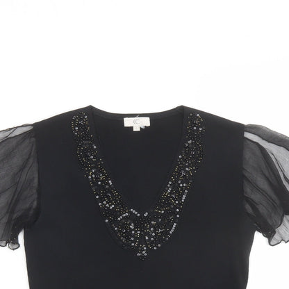 Country Casuals Womens Black Viscose Basic Blouse Size S V-Neck