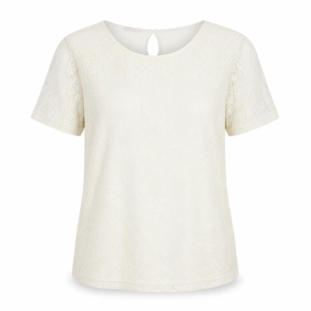 Daxon Womens Ivory Polyester Basic Blouse Size 14 Scoop Neck