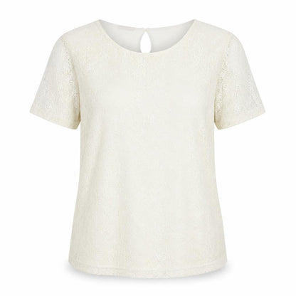 Daxon Womens Ivory Polyester Basic Blouse Size 14 Scoop Neck