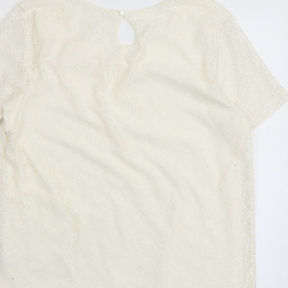 Daxon Womens Ivory Polyester Basic Blouse Size 14 Scoop Neck