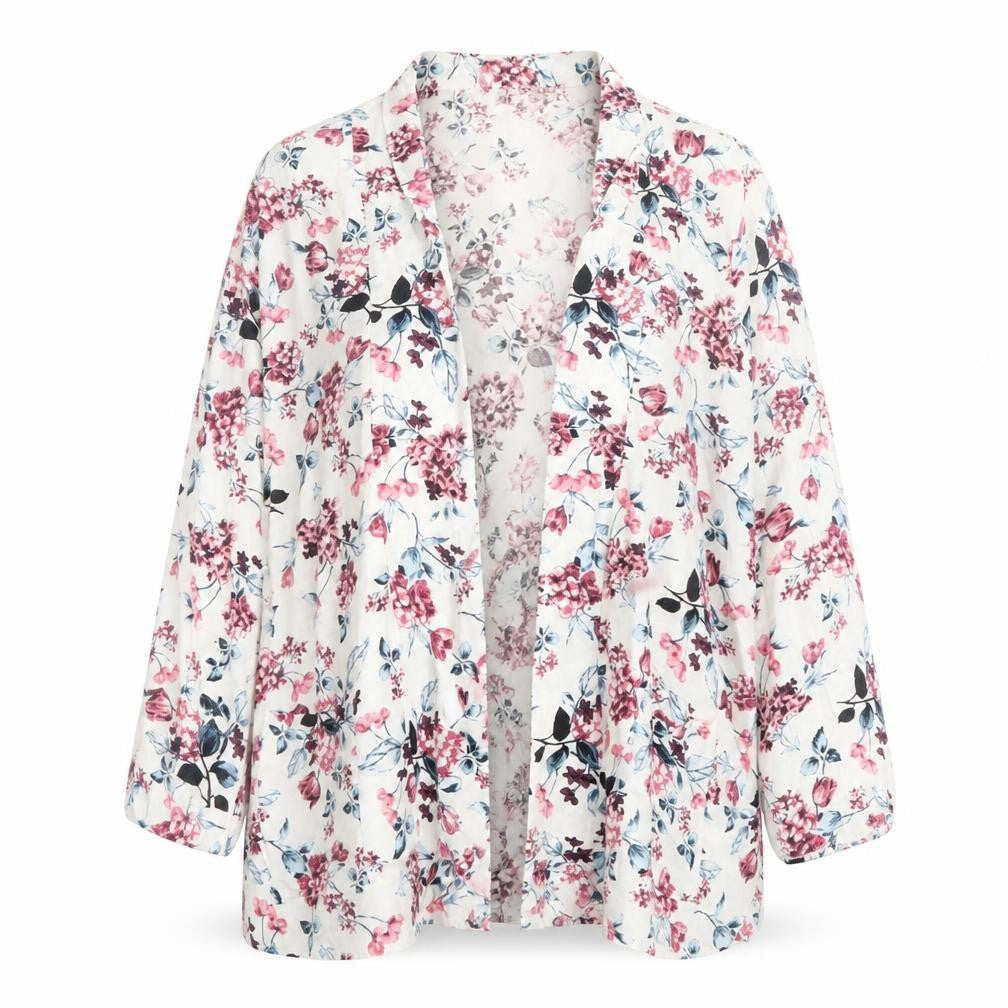 Select Womens White Floral Viscose Kimono Blouse Size 8 V-Neck
