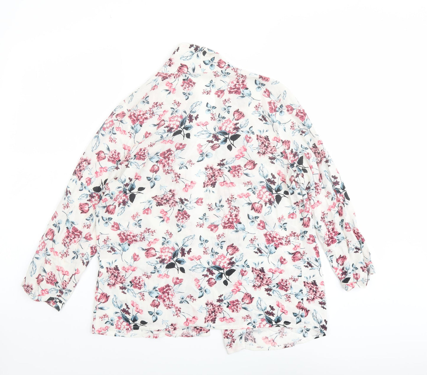 Select Womens White Floral Viscose Kimono Blouse Size 8 V-Neck