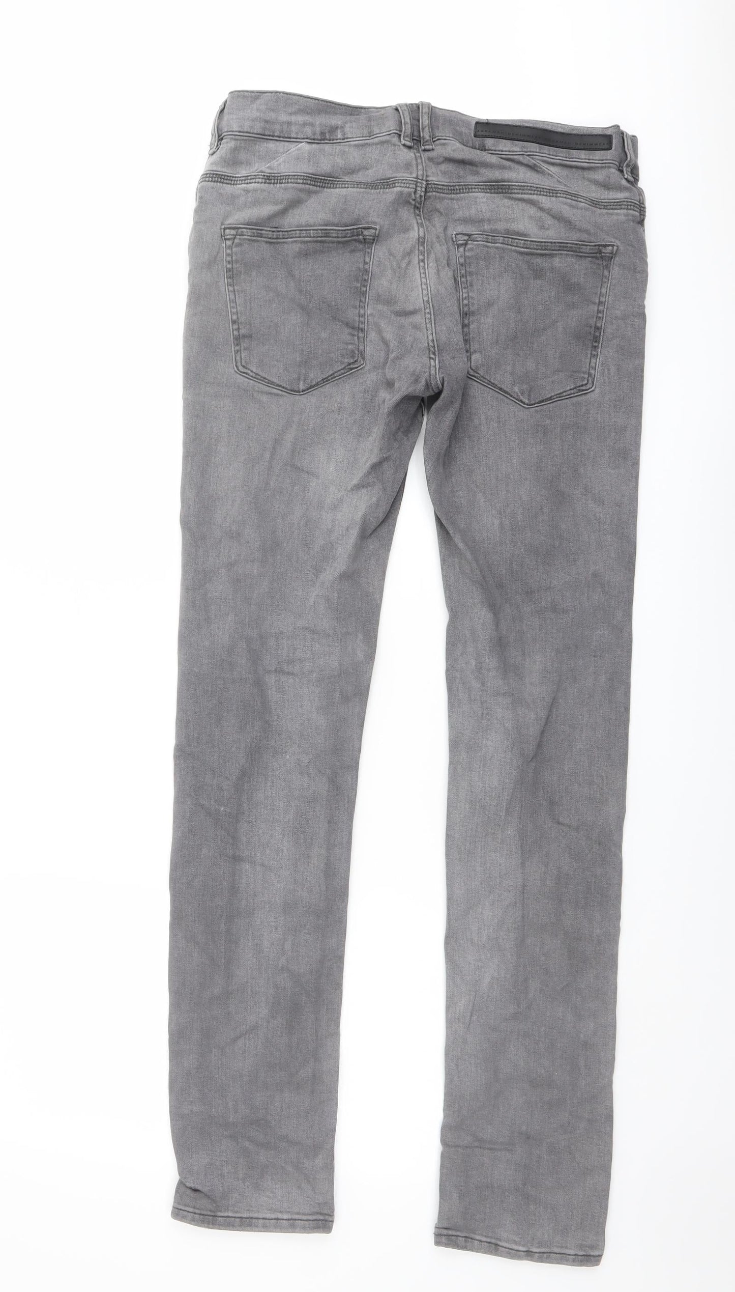 Zara Mens Grey Cotton Straight Jeans Size 30 in L31 in Regular Button