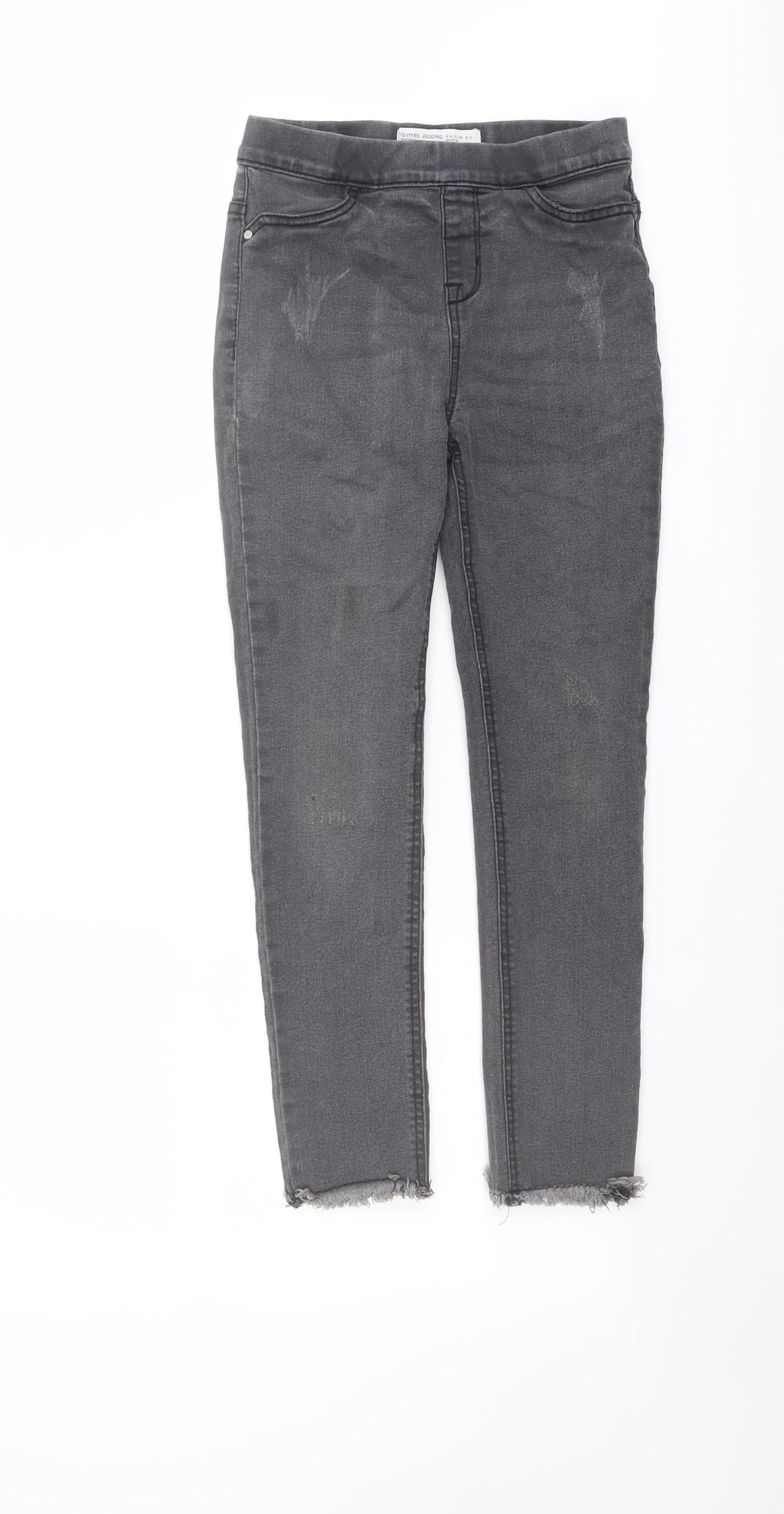 Additional front view of Denim & Co. girls’ grey cotton skinny jeans, size 10-11, years regular pullover