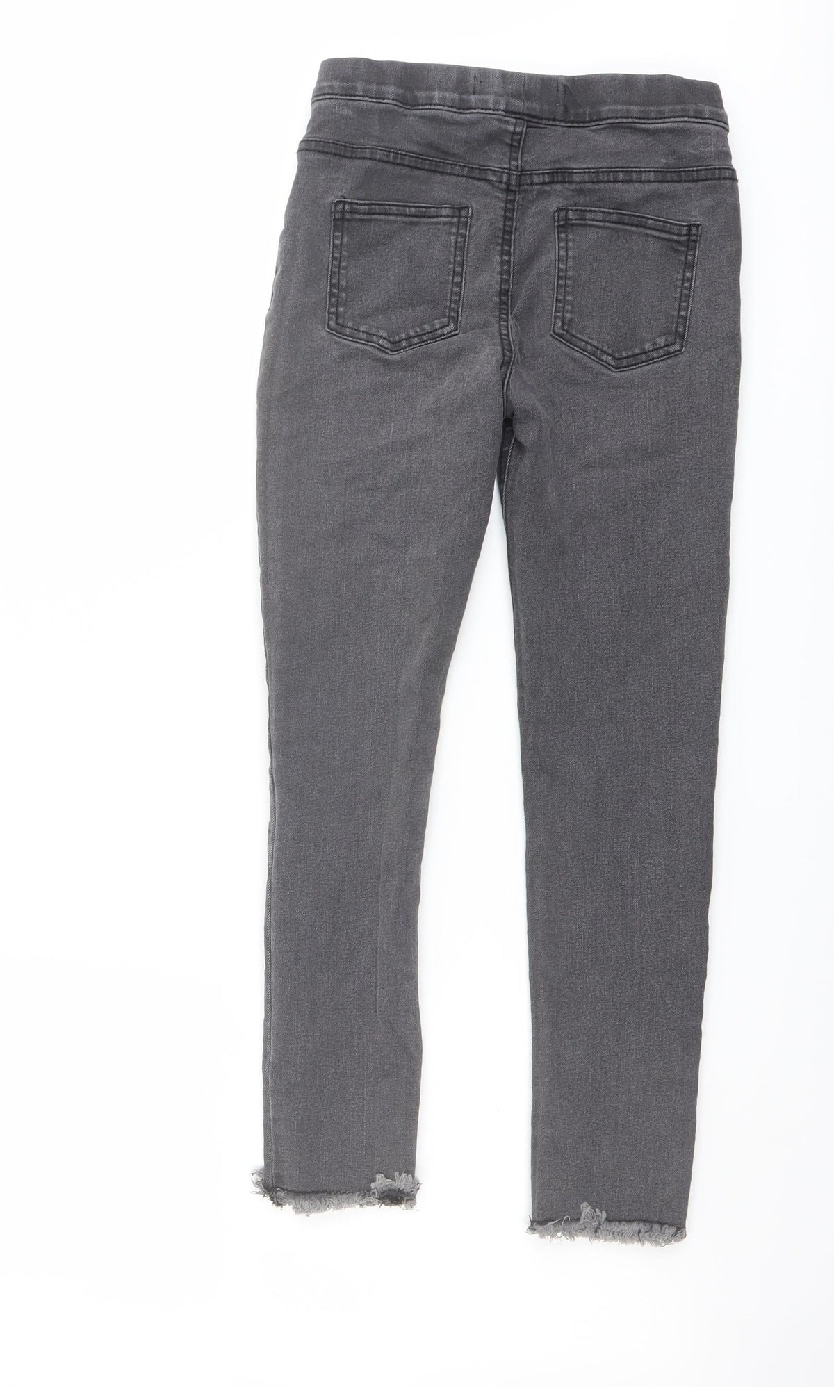 Back view of Denim & Co. girls’ grey cotton skinny jeans, size 10-11, years regular pullover