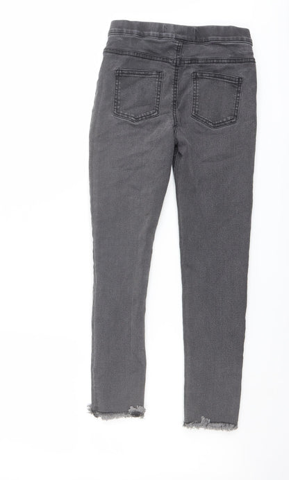 Back view of Denim & Co. girls’ grey cotton skinny jeans, size 10-11, years regular pullover