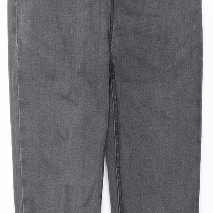 Close-up detail of Denim & Co. girls’ grey cotton skinny jeans, size 10-11, years regular pullover