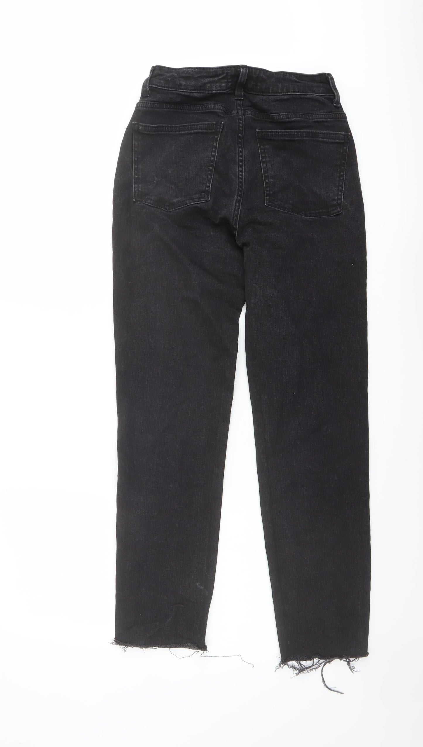 Denim & Co. Womens Grey Cotton Straight Jeans Size 4 L28 in Regular Button