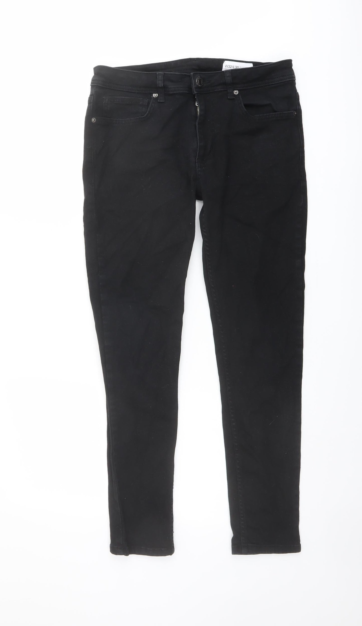 Denim & Co. Mens Black Cotton Straight Jeans Size 32 in L30 in Regular Button