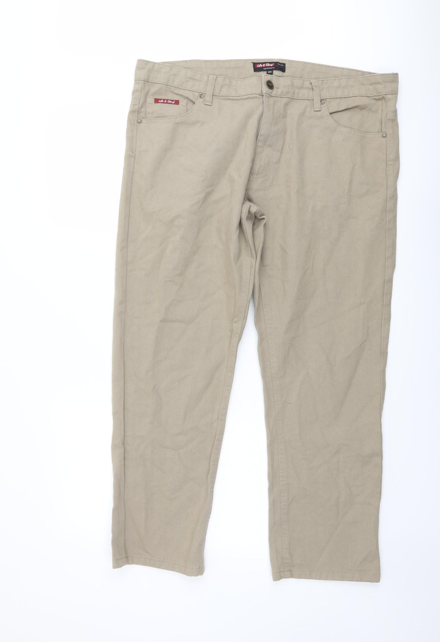 Life & Glory Mens Beige Cotton Straight Jeans Size 28 in L28 in Regular Button