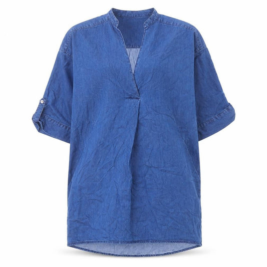 VIZ-A-VIZ Womens Blue Cotton Kaftan Size 8 V-Neck Pullover